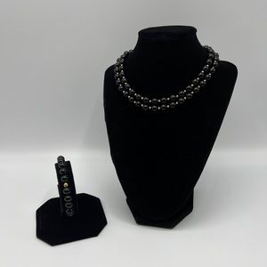 Black/Gold Beaded Necklace & Bracelet Set
